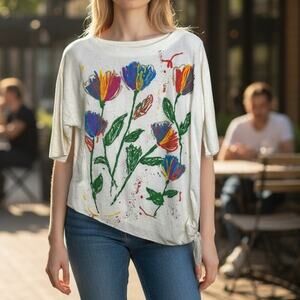 Vintage Copy-Cats Made in the USA Hand Painted Gauze Side Tie Pull over Blouse